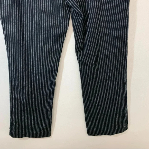 Sundance Pants Woman 10P  Linen Cotton Black Stripe Side Buttons Straight - Picture 7 of 13